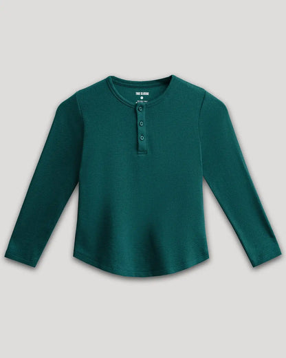 Boys Deep Emerald Long Sleeve Waffle Henley