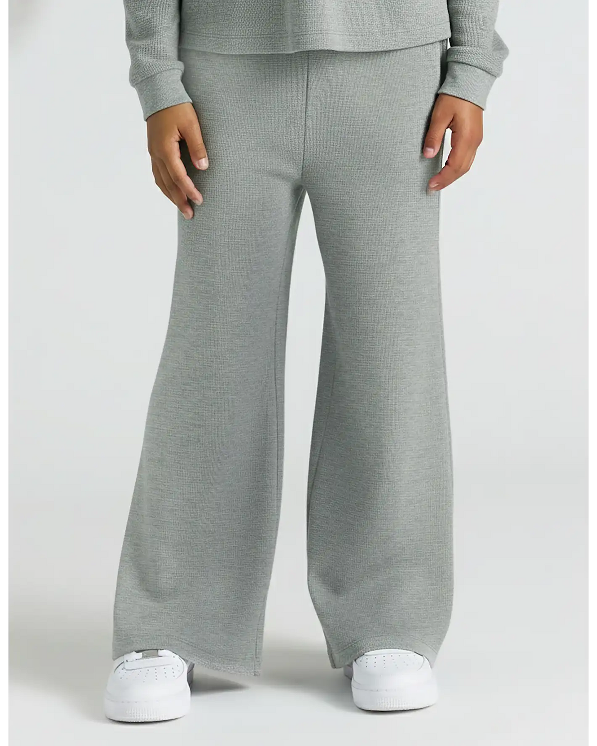 Girls Heather Gray Waffle Wide Leg Pants