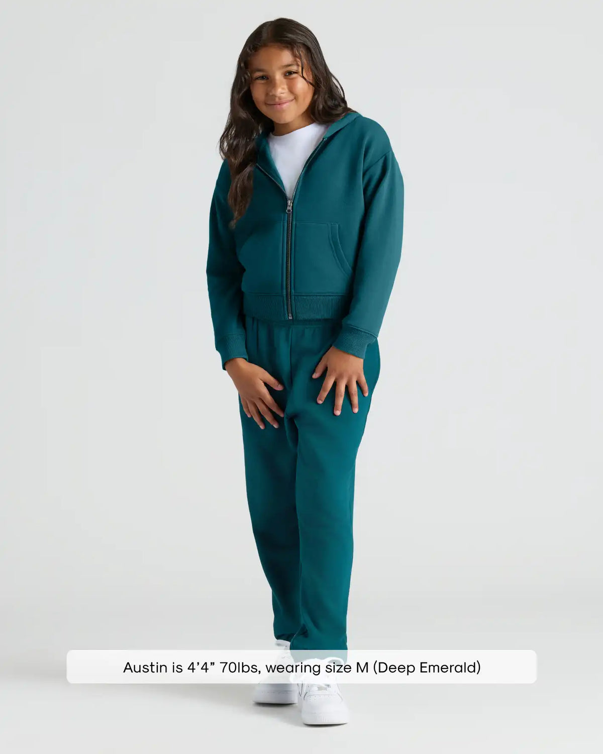 Girls Deep Emerald Cropped Zip Hoodie & Relaxed Joggers 2-Pack