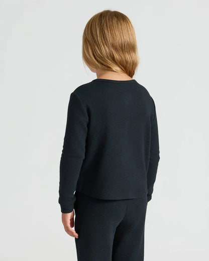 Girls Black Waffle Long Sleeve Henley & Waffle Leg Pants 2-Pack