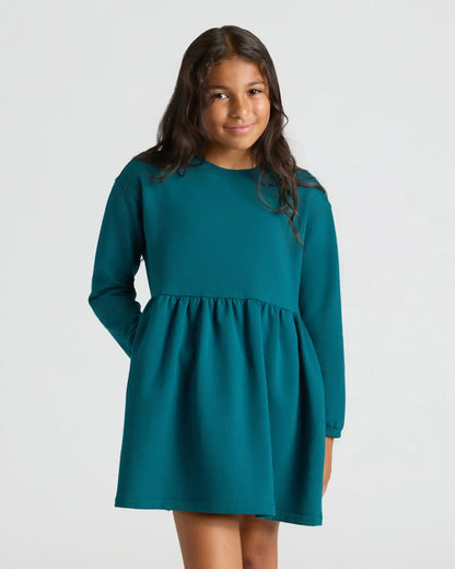 Girls Deep Emerald Long Sleeve Fleece Dress