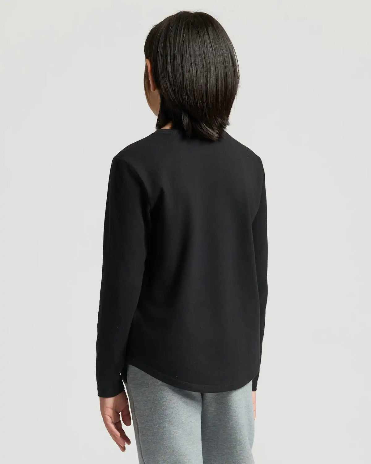 Boys' Black Classic Long Sleeve Curved Hem Crew