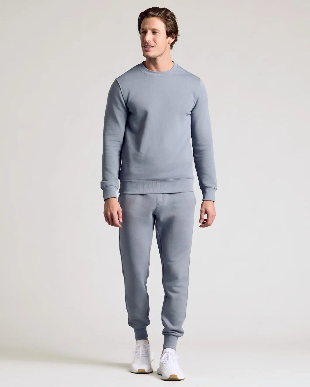 Dusty Blue Fleece French Terry Pullover Crew Neck