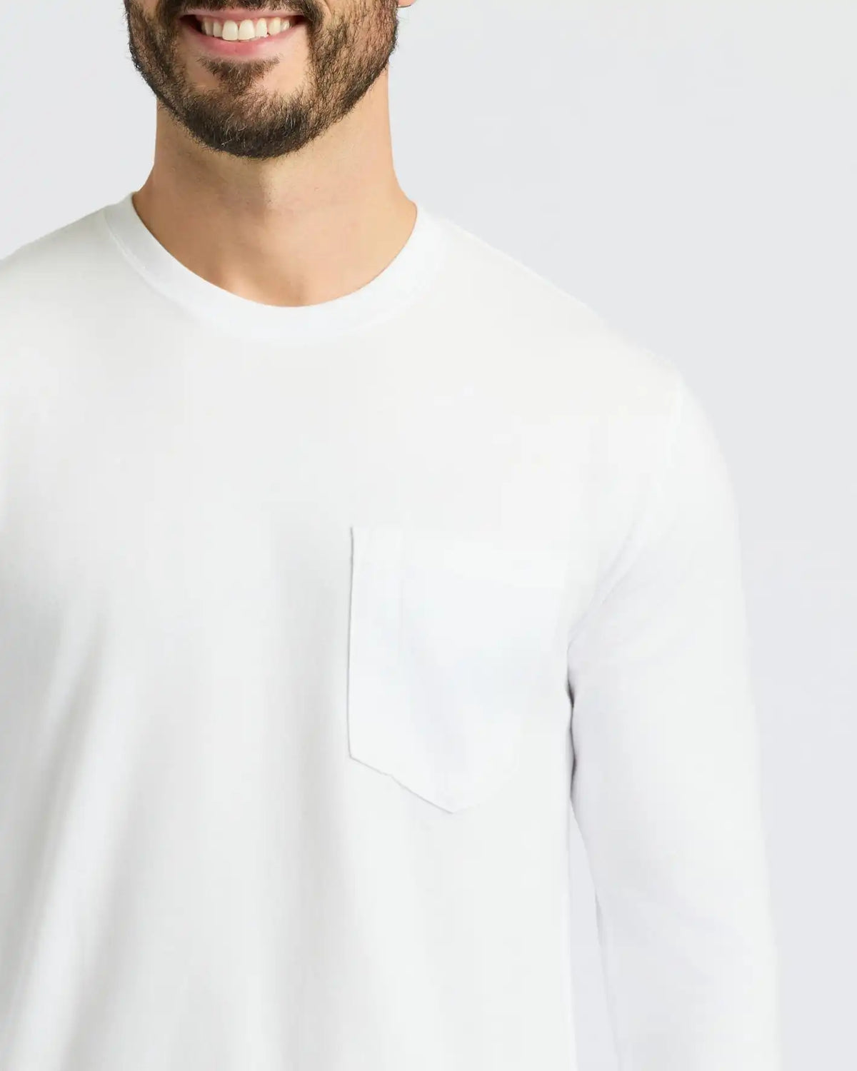 White Heavyweight Long Sleeve Pocket Crew 4-Pack
