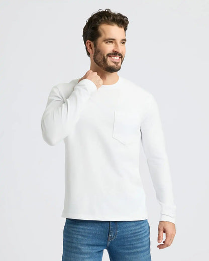 White Heavyweight Long Sleeve Pocket Crew