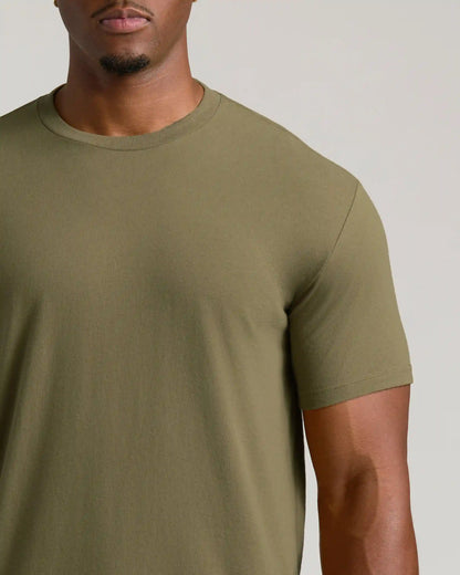 Military Green Tall Straight Hem Crew Neck T-Shirt