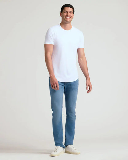 White Tall Pima Cotton Blend Curved Hem Crew