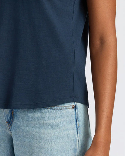 Womens Navy Relaxed Slub V-Neck Tee