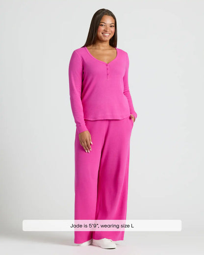 Womens Electric Fuchsia Waffle Wide Leg Pants