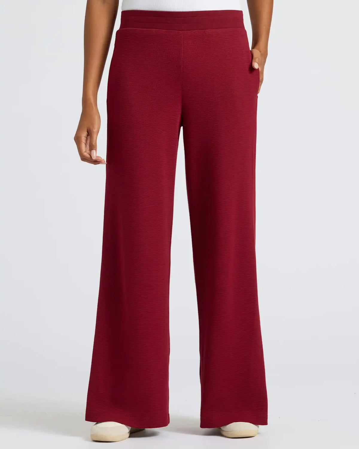 Womens Dark Maroon Waffle Wide Leg Pants