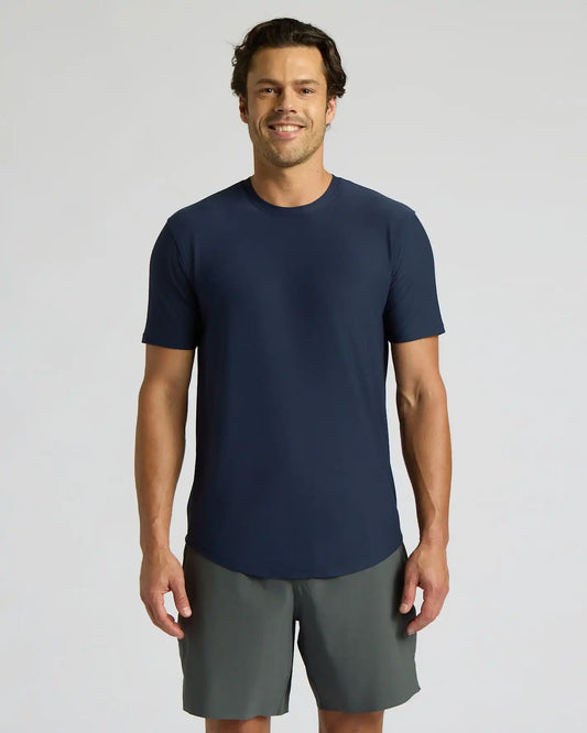 Navy Active Curved Hem Crew