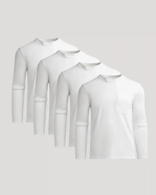 White Heavyweight Long Sleeve Pocket Crew 4-Pack
